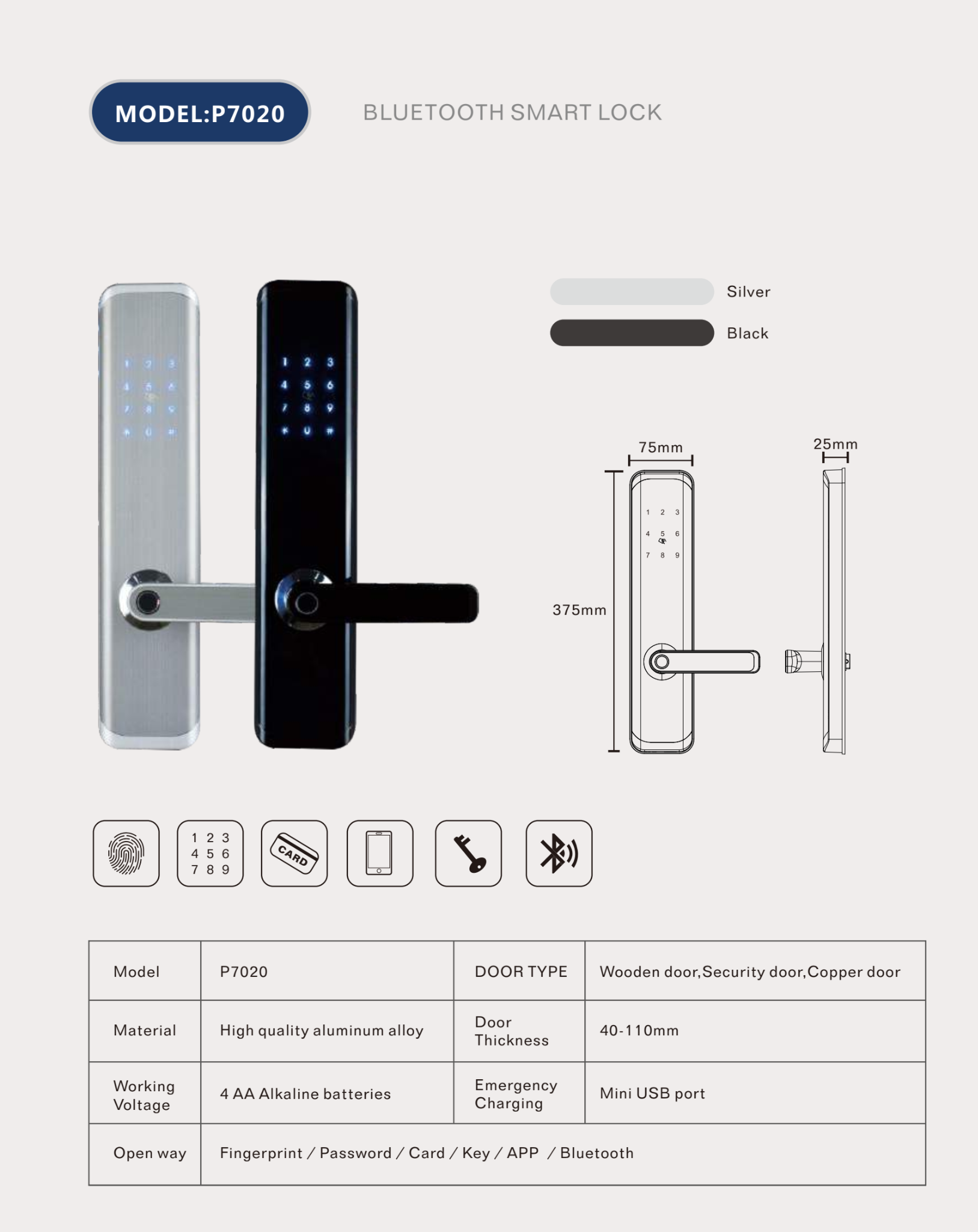Khóa vân tay Cửa Gỗ cao cấp HPS- P 7020- Orbita